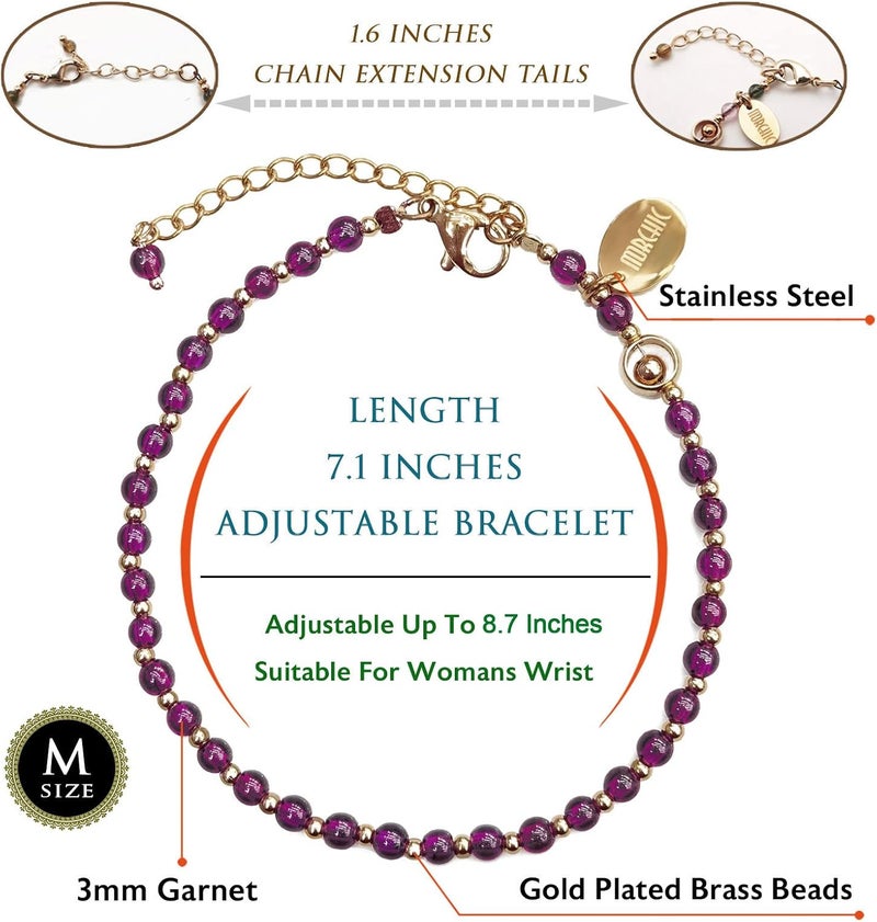 Morchic 3mm Tiny Beads Natural Gemstone Bracelet for Women, Adjustable 7.1" Energy Gem Charm Jewelry, Dainty Handmade Birthday Gift - Image 2